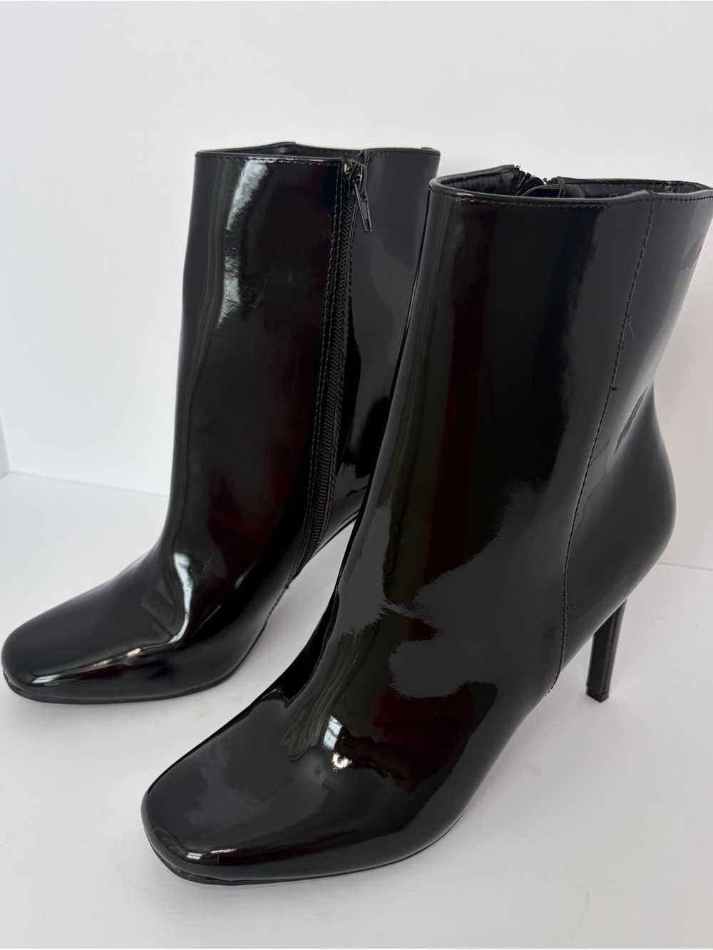 Anne Michelle Black Patent Stiletto Ankle Boots | Size 8.5